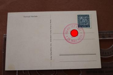 Preview: Postkarte Portrait Konrad Henlein Sudetendeutscher Politiker, NSDAP  - Sonderstempel Iglau ist frei 1939